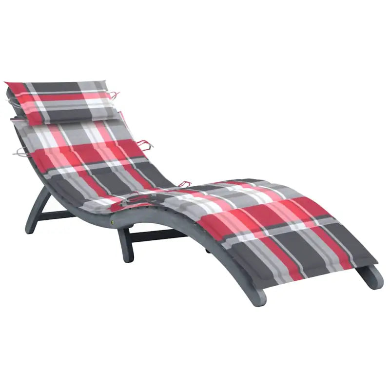 Ligstoel van massief acaciahout voor ultiem ontspanning op tuin of terras - Rood ruitpatroon / 1 - Ligstoelen