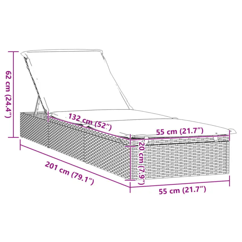 Ligstoelen met tafel van PE-rattan in grijs materiaal voor buitengebruik - Ligstoelen