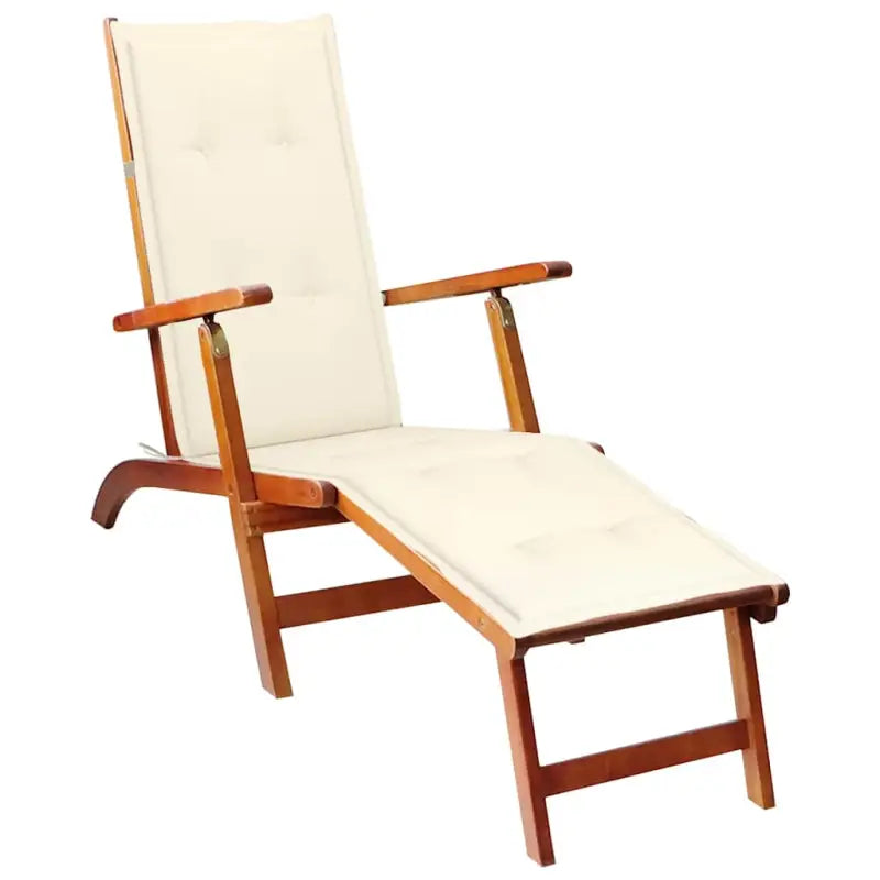 Ligstoelen van massief acaciahout met elastische band en sets touwtjes - Crème / 1 - Ligstoelen