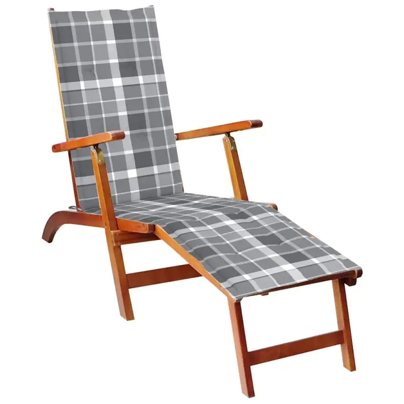 Ligstoelen van massief acaciahout met elastische band en sets touwtjes - Grijs ruitpatroon / 1 - Ligstoelen
