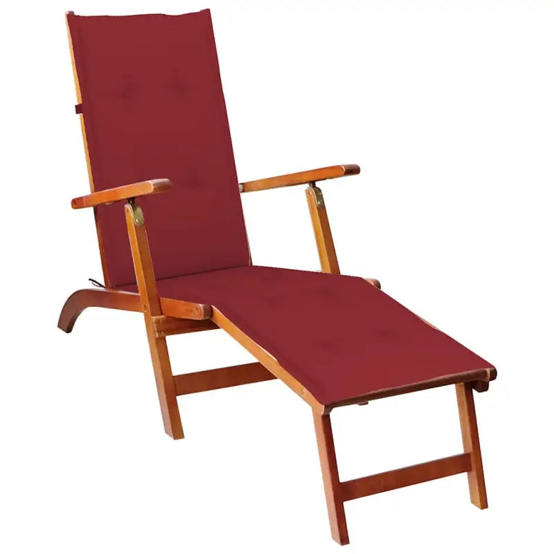 Ligstoelen van massief acaciahout met elastische band en sets touwtjes - Wijnrood / 1 - Ligstoelen