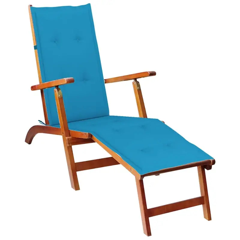 Ligstoelen van massief acaciahout met elastische band en sets touwtjes - Blauw / 1 - Ligstoelen