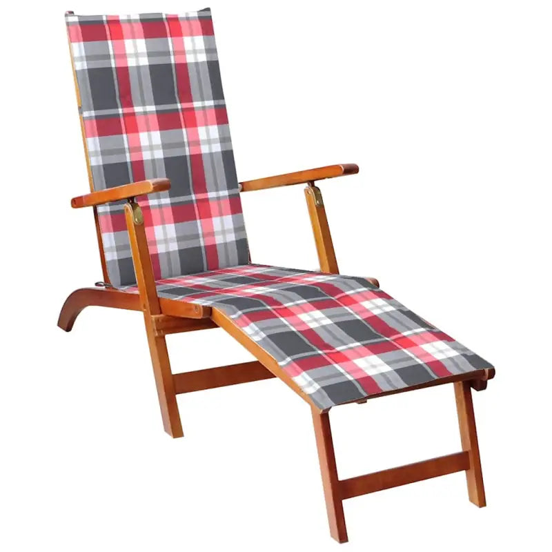 Ligstoelen van massief acaciahout met elastische band en sets touwtjes - Rood ruitpatroon / 1 - Ligstoelen