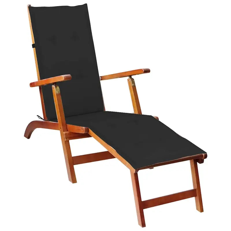 Ligstoelen van massief acaciahout met elastische band en sets touwtjes - Zwart / 1 - Ligstoelen