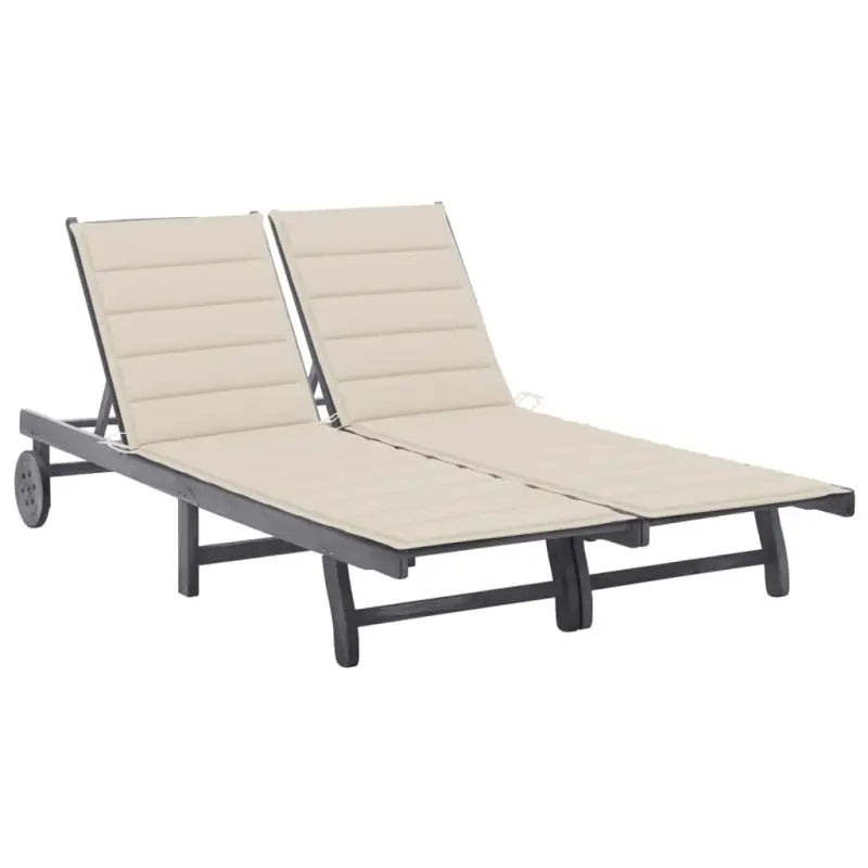 Ligstoelen van massief acaciahout met greywash afwerking voor buiten - Beige / 200 x 123 x 85 cm / 1 - Ligstoelen