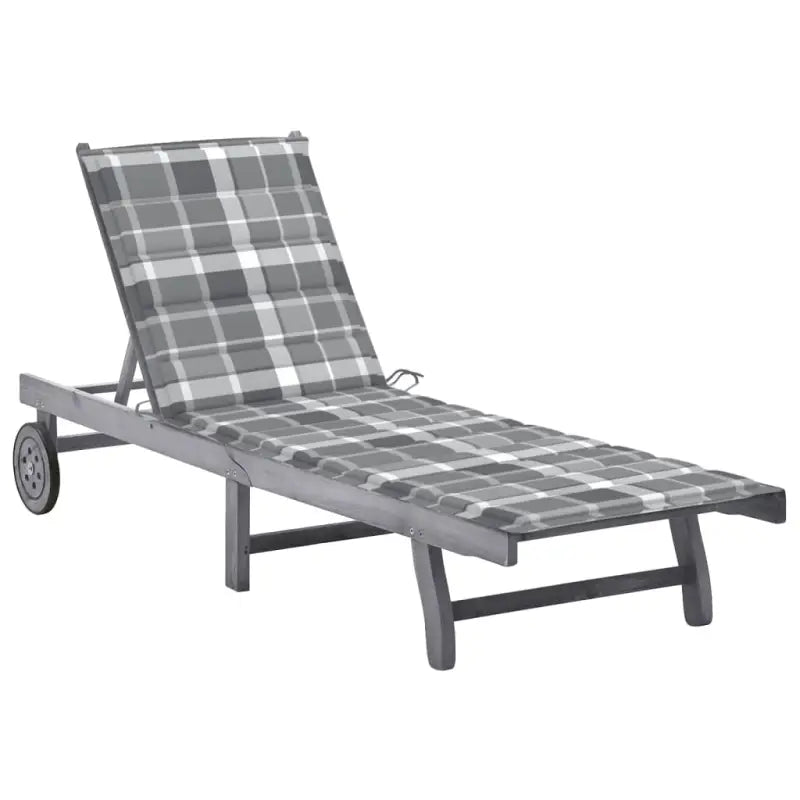 Ligstoelen van massief acaciahout met greywash afwerking voor buiten - Grijs ruitpatroon / 200 x 63 x 85 cm / 1