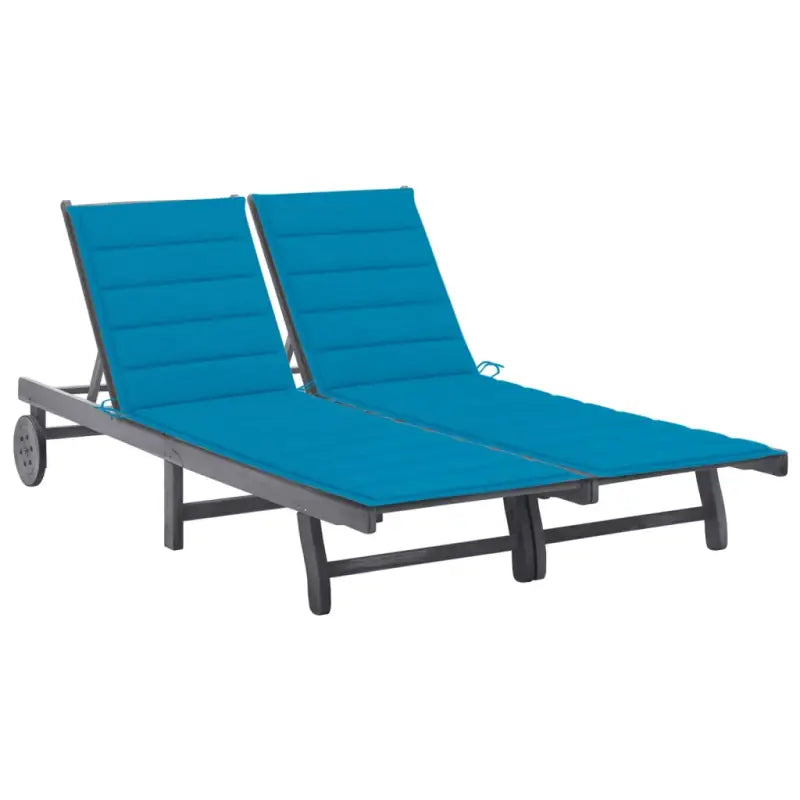 Ligstoelen van massief acaciahout met greywash afwerking voor buiten - Blauw / 200 x 123 x 85 cm / 1 - Ligstoelen
