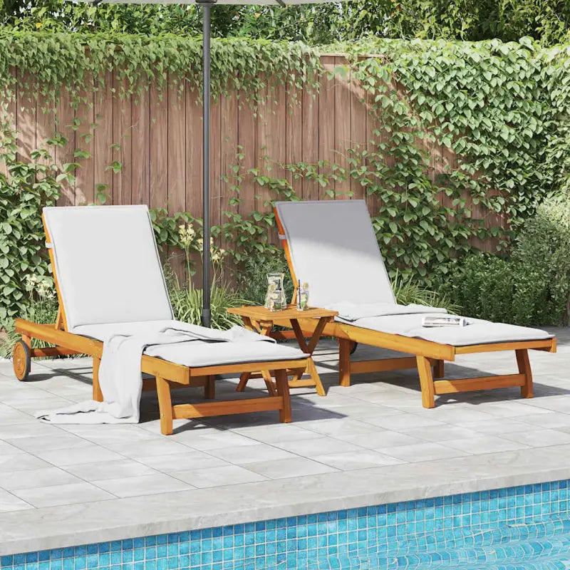 Ligstoelen van massief acaciahout voor ultiem tuincomfort - Bruin / 3 / 2x Ligbed + Tafel - Ligstoelen