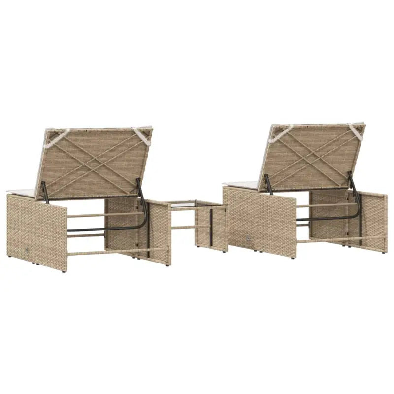 Ligstoelen van poly rattan met gemakkelijk schoon en gehard glas oppervlak - Ligstoelen