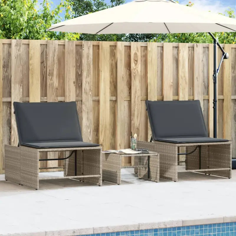 Ligstoelen van poly rattan met gemakkelijk schoon en gehard glas oppervlak - Lichtgrijs / 1 - Ligstoelen