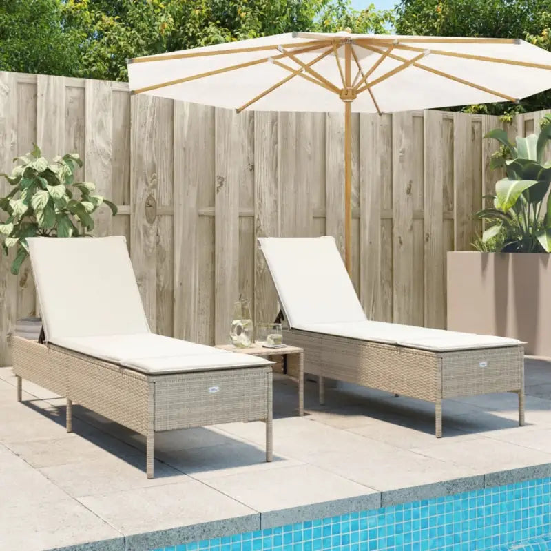 Ligtstoelen van poly rattan voor een comfortabele zitervaring met wasbare hoes - beige en crèmekleurig / 1