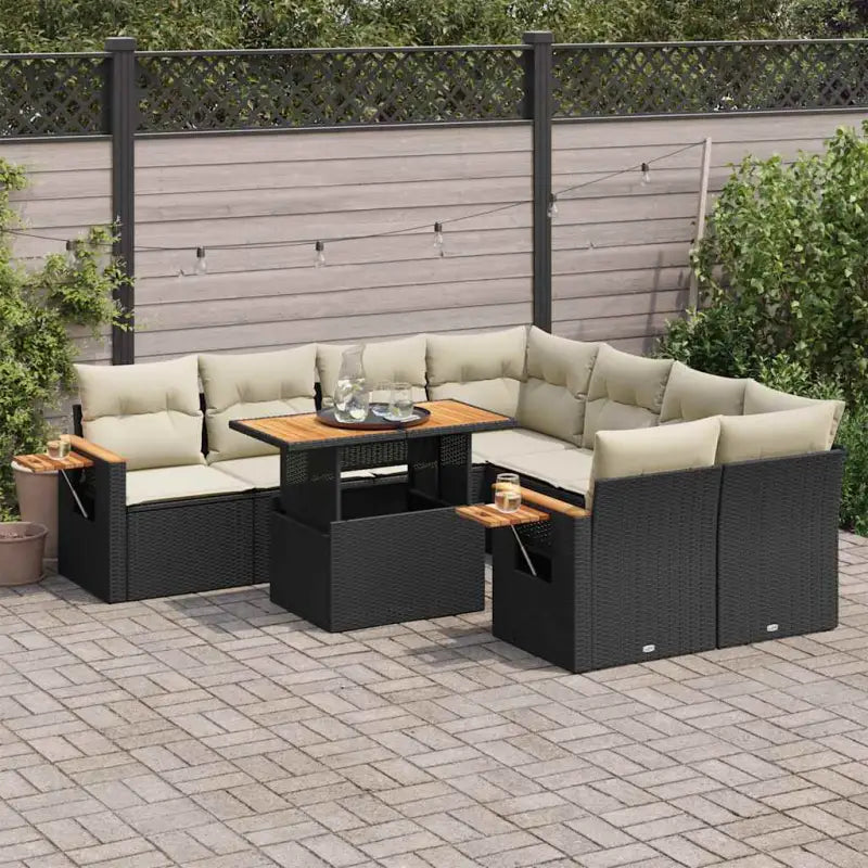 Lounge set in beige materiaal met gepoedercoat staal en comfortabele afmetingen - Zwart en crème / met opbergruimte
