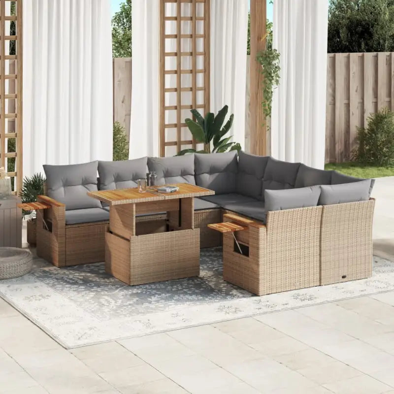 Lounge set in beige materiaal met gepoedercoat staal en comfortabele afmetingen - Beige en grijs / zonder opbergruimte