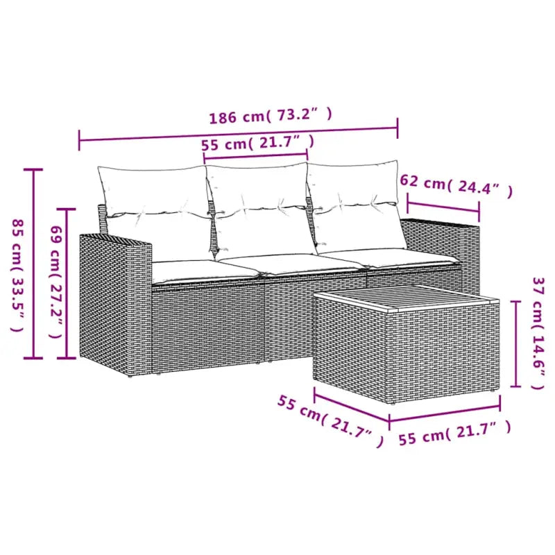 Lounge set in zwart materiaal met waterdichte tas en gepoedercoat staal - Tuinsets