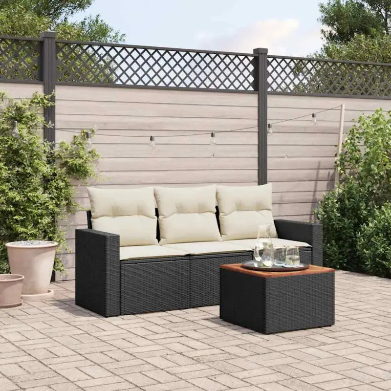 Lounge set in zwart materiaal met waterdichte tas en gepoedercoat staal - Zwart en crème - Tuinsets