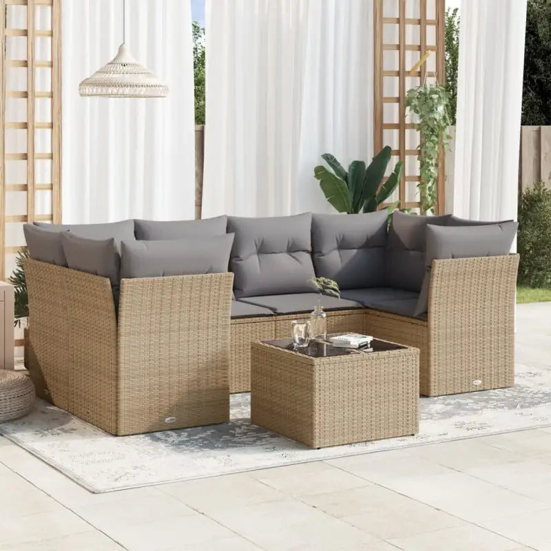 Lounge Set met Waterdichte Tas en Gepoedercoat Staal in Beige - Beige en grijs / 2x middle + table + 4x corner