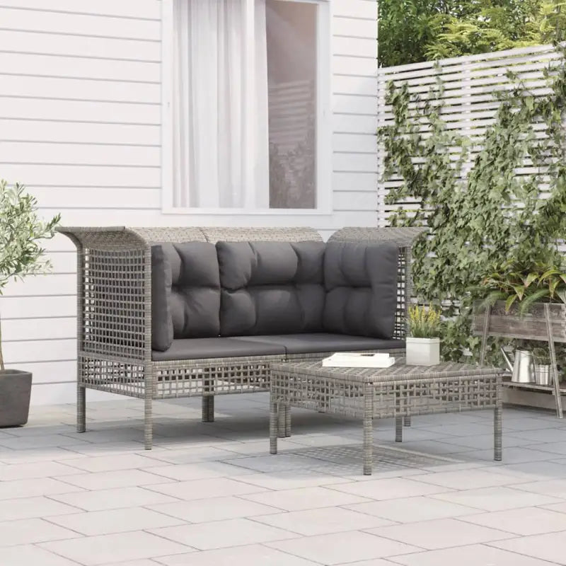 Lounge set van poly rattan met gepoedercoat staal afmetingen in grijs materiaal - 2x corner + footrest - Tuinsets