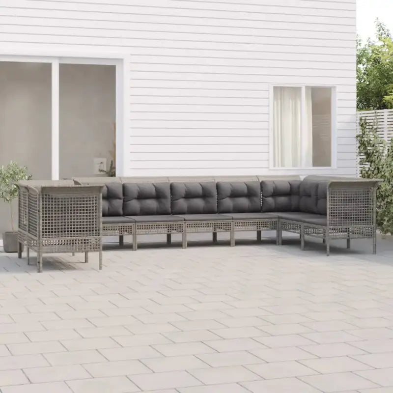 Lounge set van poly rattan op gepoedercoat staal in grijs materiaal - 5x hoek + 4x midden - Tuinsets