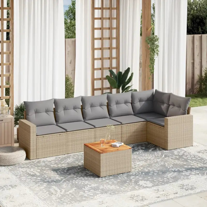 Lounge set van zwart gepoedercoat staal voor jouw tuin of terras - Beige en grijs / Tafel + hoek + 3x midden - Tuinsets