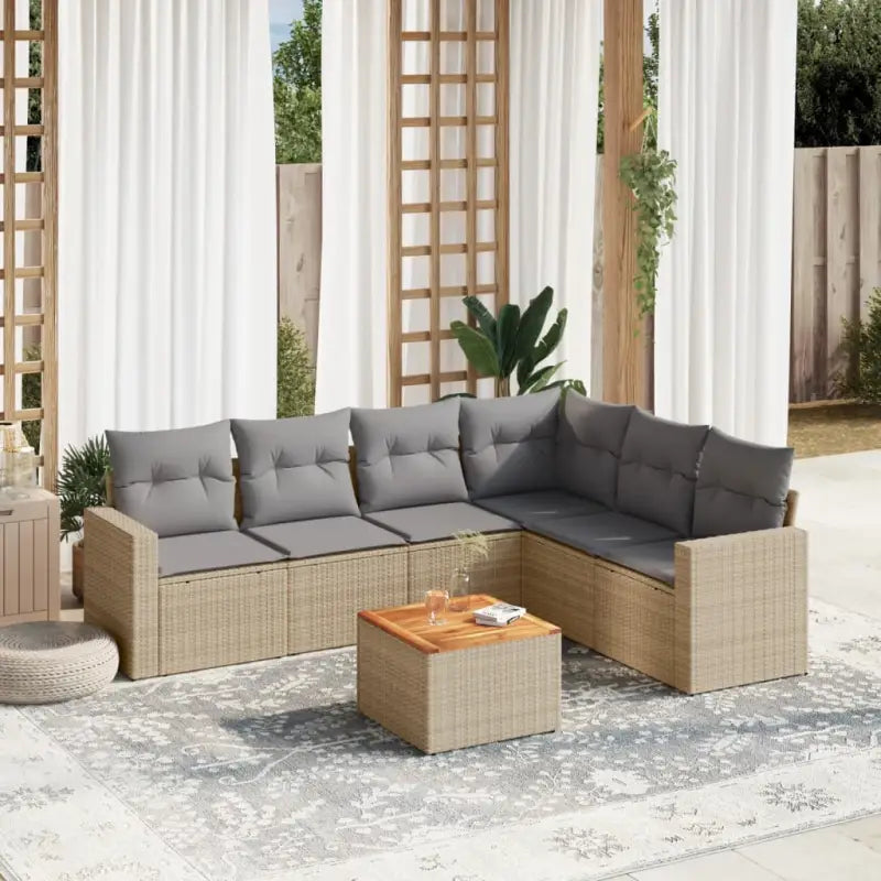 Lounge set van zwart gepoedercoat staal voor jouw tuin of terras - Beige en grijs / hoek + Tafel + 3x midden - Tuinsets