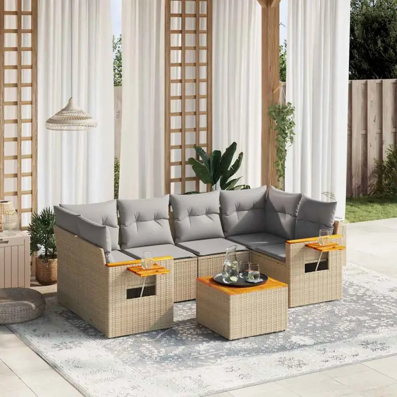 Lounge tuinset in beige materiaal met gepoedercoat staal en comfortabele afmetingen - Beige en grijs - Tuinsets