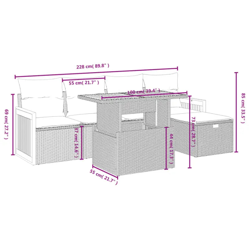 Lounge Tuinset in beige materiaal met gepoedercoat staal afmetingen - Tuinsets