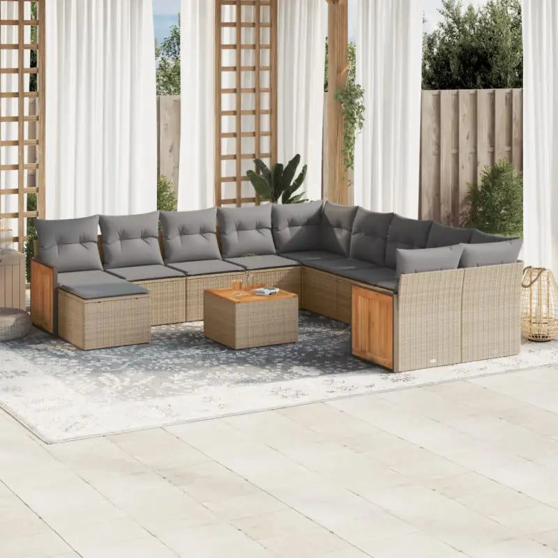 Lounge Tuinset in beige materiaal met gepoedercoat staal afmetingen - Beige en grijs / Met tafel - Tuinsets