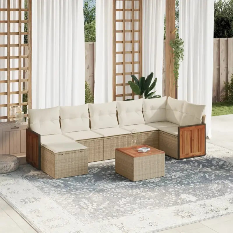 Lounge Tuinset in Beige met Gepoedercoat Staal Afmetingen - beige en crèmekleurig / Met tafel - Tuinsets