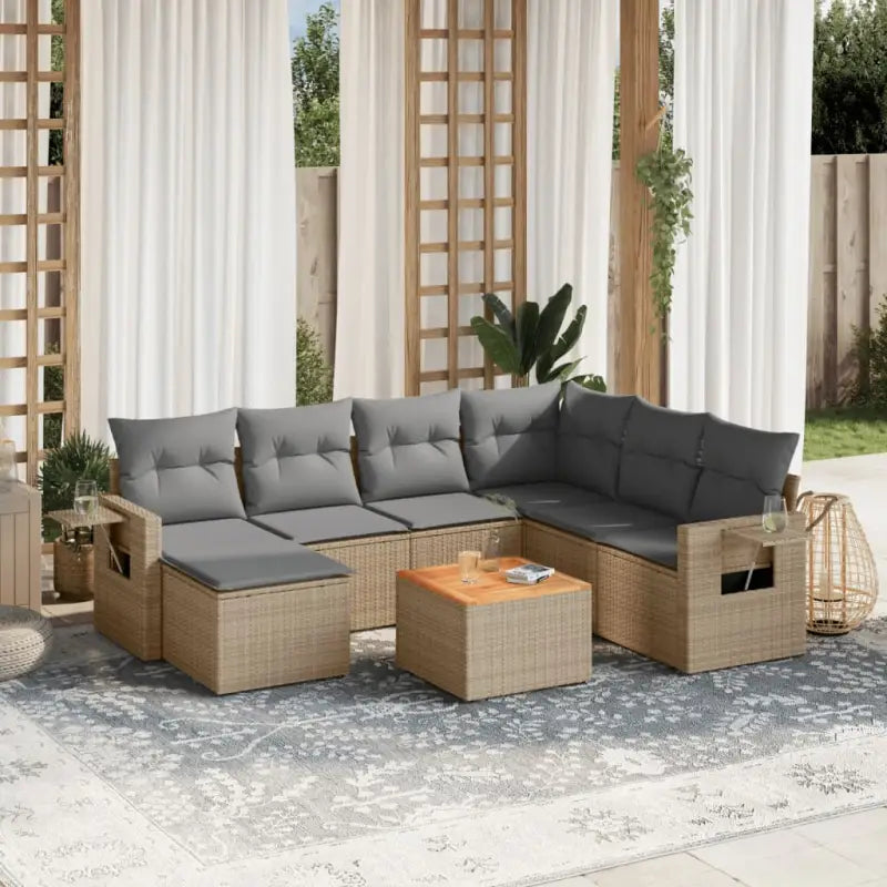 Lounge Tuinset in Beige met Waterdichte Tas en Gepoedercoat Staal - Beige en grijs / 3x midden + Tafel + hoek - Tuinsets