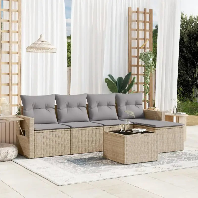 Lounge Tuinset in Beige van Gepoedercoat Staal met Afmetingen - Beige en grijs / Met tafel - Tuinsets