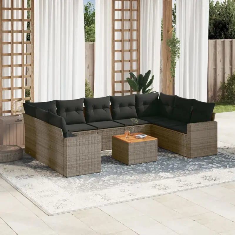 Lounge tuinset in gemengd beige materiaal voor buitenplezier - grijs en donkergrijs / 2x hoek + 5x midden + Tafel
