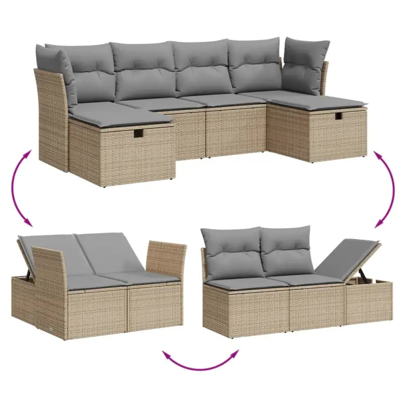 Lounge Tuinset in Gemengd Beige met Gepoedercoat Staal Afmetingen - Tuinsets