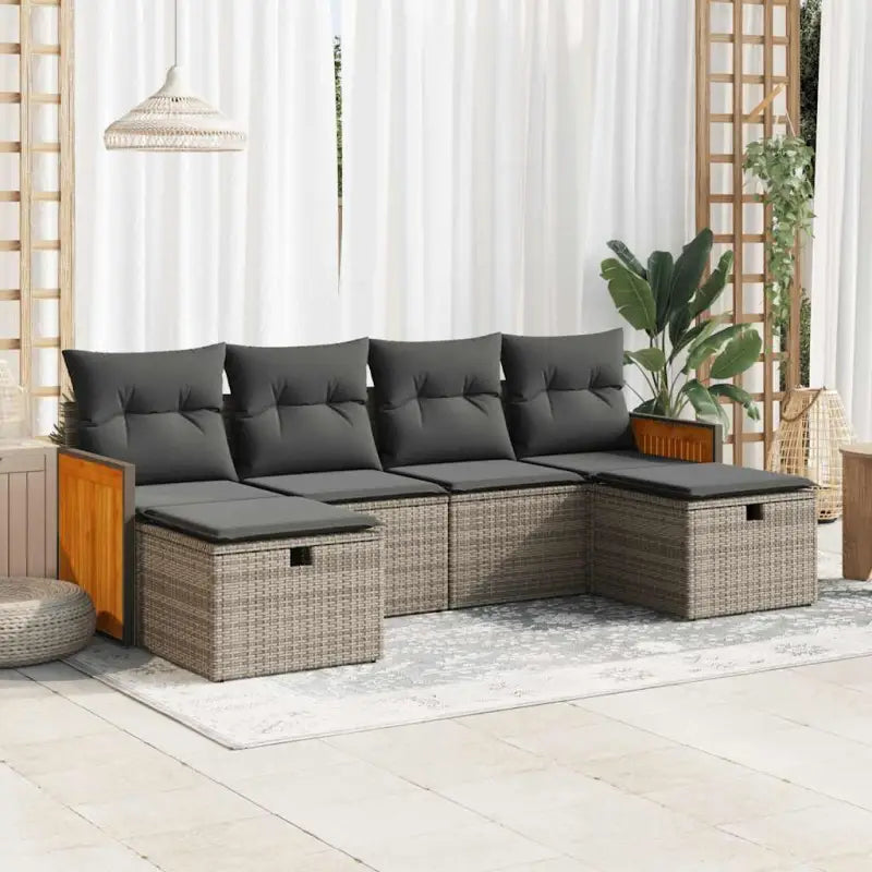 Lounge tuinset in gemengd beige met gepoedercoat staal en afmetingen - Grijs / met opbergruimte - Tuinsets