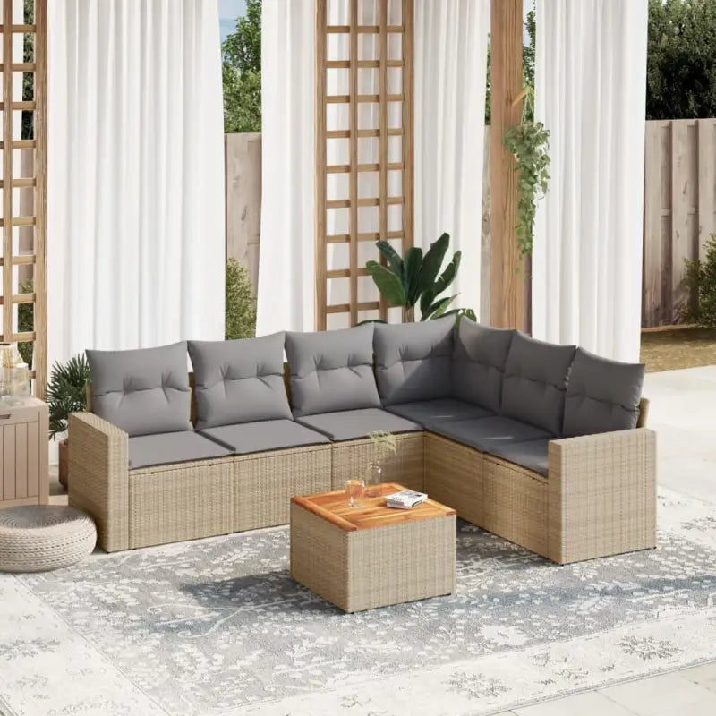 Lounge tuinset in gemengd beige met waterdichte tas voor buitengebruik - beige mix en grijs / 3x midden + hoek + Tafel