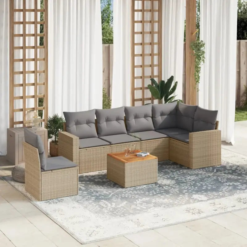 Lounge tuinset in gemengd beige met waterdichte tas voor buitengebruik - beige mix en grijs / Tafel + hoek + 3x midden