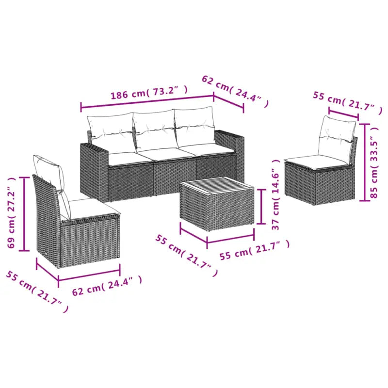 Lounge tuinset in gemengd beige met waterdichte tas voor buitengebruik - Zwart - Tuinsets