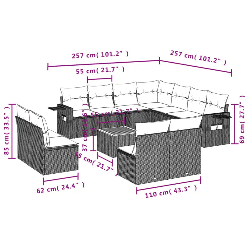 Lounge tuinset in grijs materiaal met gepoedercoat staalafmetingen - Tuinsets