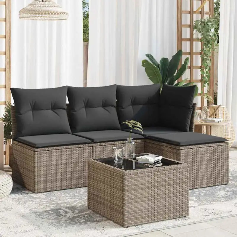 Lounge Tuinset in Grijs Materiaal met Waterdichte Tas en Gepoedercoat Staal - Grijs / Met tafel - Tuinsets