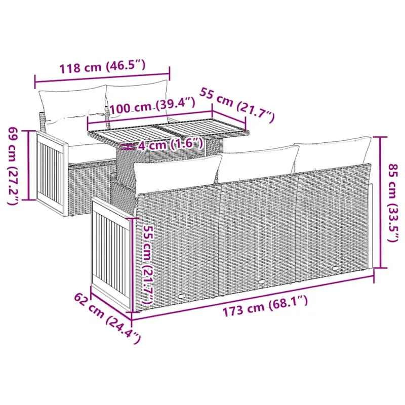 Lounge tuinset in grijs materiaal met waterdichte tas en gepoedercoat staal - Tuinsets