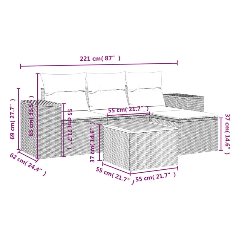 Lounge Tuinset in Grijs Materiaal met Waterdichte Tas en Gepoedercoat Staal - Tuinsets