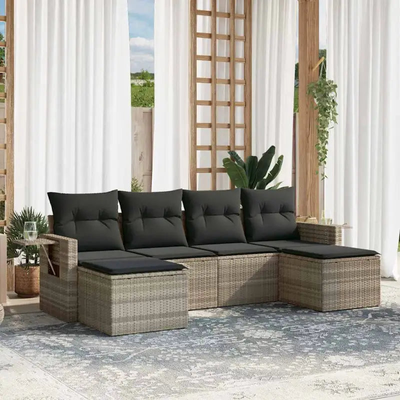 Lounge tuinset in zwart materiaal met gepoedercoat staal en afmetingen - Lichtgrijs / Zonder tafel - Tuinsets