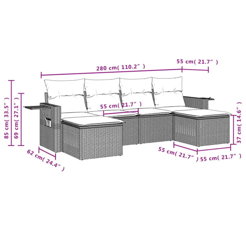 Lounge tuinset in zwart materiaal met gepoedercoat staal en afmetingen - Tuinsets
