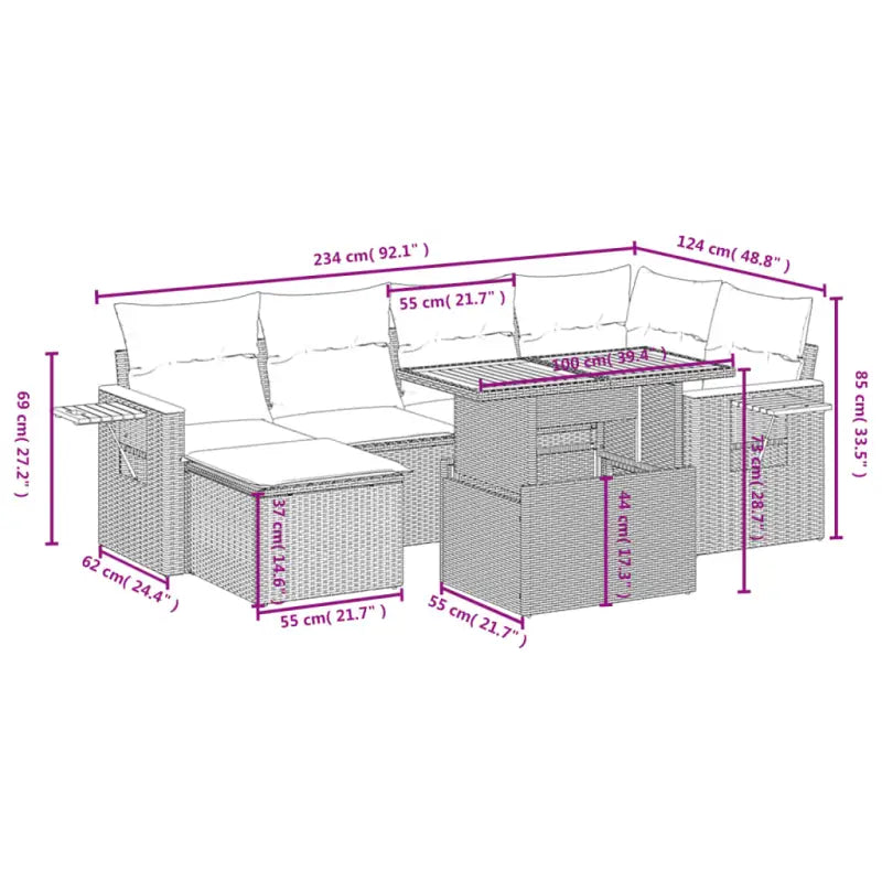 Lounge Tuinset in Zwart Materiaal met Gepoedercoat Staal Afmetingen - Tuinsets