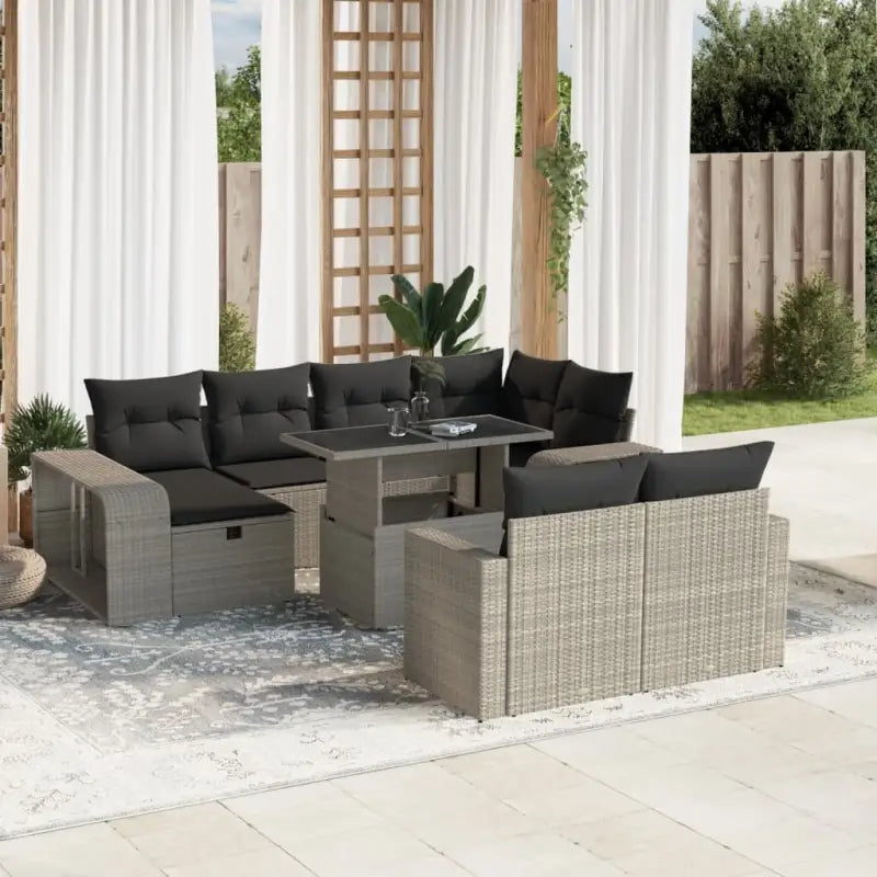 Lounge tuinset in zwart materiaal met gepoedercoat staal afmetingen - Lichtgrijs / Glas - Tuinsets