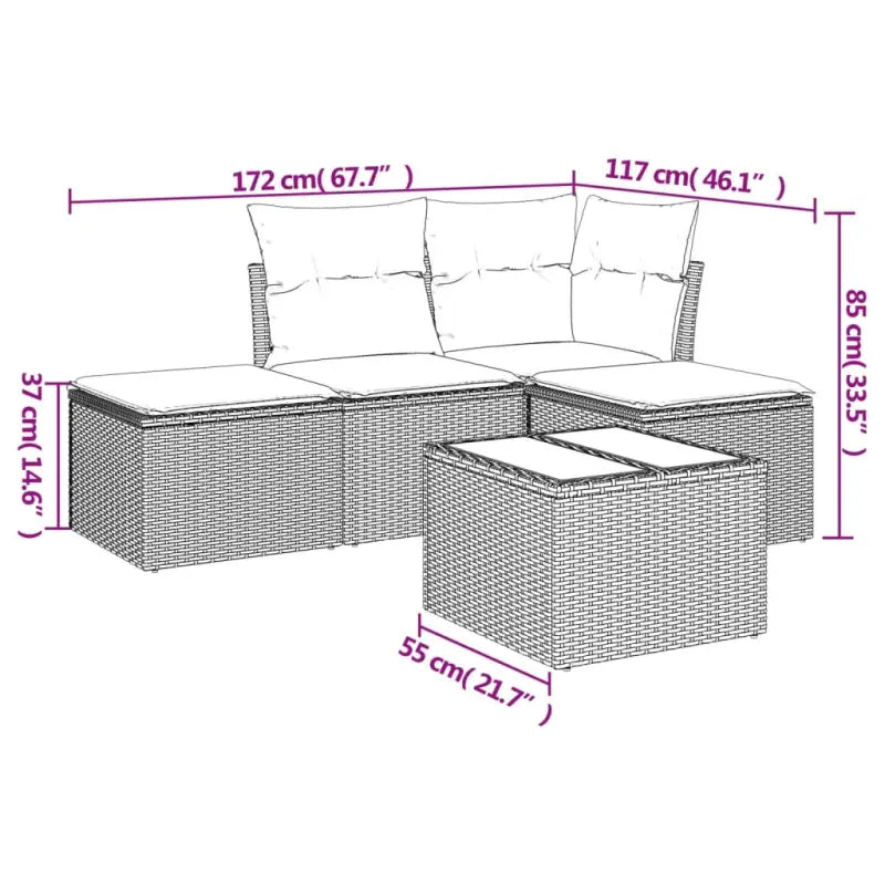 Lounge tuinset met beige materiaal en gepoedercoat staal afmetingen - Tuinsets
