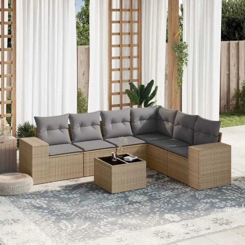 Lounge tuinset met beige materiaal en gepoedercoat staal afmetingen - Beige en grijs / Met tafel - Tuinsets
