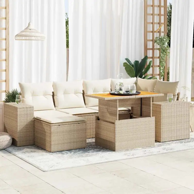 Lounge tuinset met beige materiaal en gepoedercoat staal afmetingen - beige en crèmekleurig / met opbergruimte