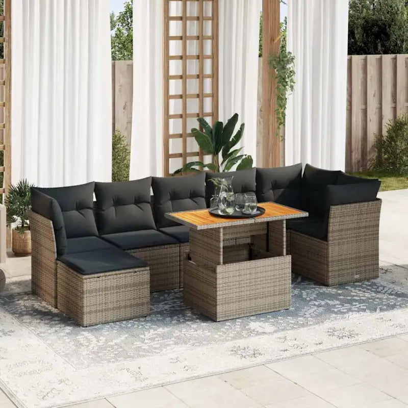 Lounge tuinset met beige materiaal en gepoedercoat staal Afmetingen - grijs en donkergrijs / Tafel + 3x midden + 3x