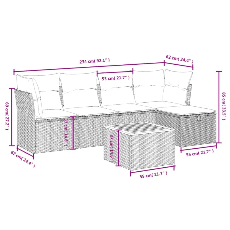 Lounge tuinset met beige materiaal en gepoedercoat staal afmetingen - Tuinsets