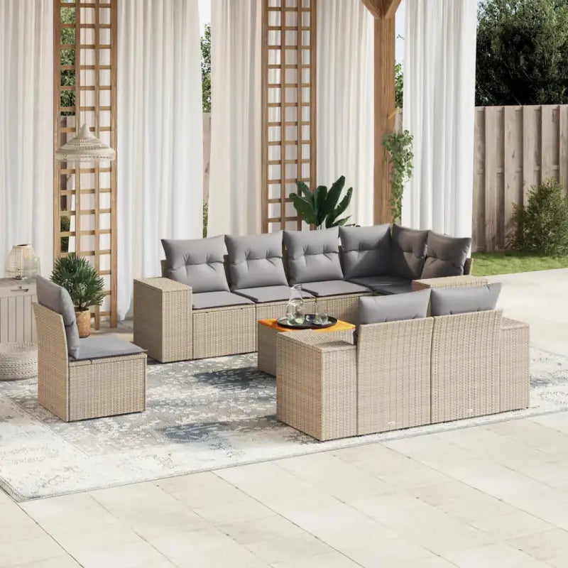 Lounge tuinset met beige materiaal en gepoedercoat staal afmetingen - Beige en grijs / 3x midden + hoek + Tafel